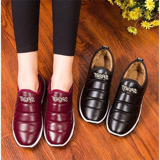 New product winter warm PU waterproof women's cotton shoes old Beijing flat non-slip mother shoes plus velvet thick snow boots