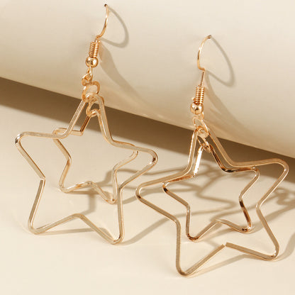 Vintage Hollow Gold Five-pointed Star Earrings WISH Cross-border New