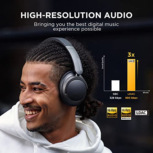 1MORE SonoFlow Active Noise Cancelling Headphones, Bluetooth Headphones with LDAC for Hi-Res Wireless Audio, 70H Playtime, Clear Calls, Preset EQ Via App, Black