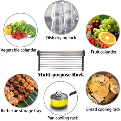 Kitchen Stainless Steel Sink Drain Rack Roll Up Dish Drying Drainer Mat