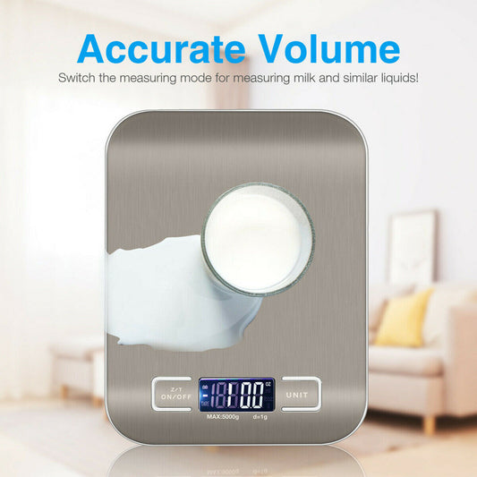 Digital Electronic Kitchen Food Diet Postal Scale Weight Balance 5KG 1g 11lb Kitchen Scales Stainless Steel Weighing For Food Diet Postal Balance Measuring LCD Precision Electronic