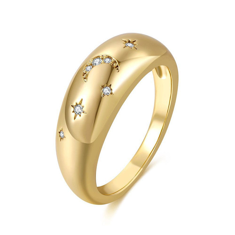Geometric Pattern Copper Plated Real Gold All-match Ring