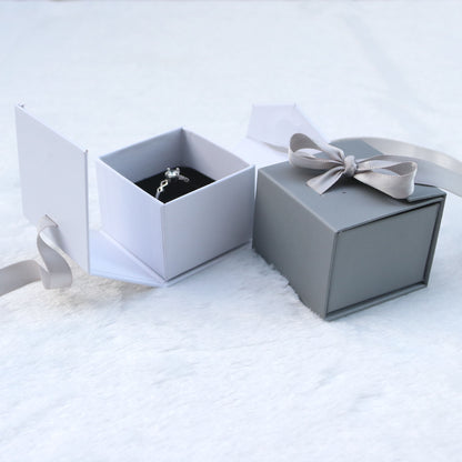 Jewelry Boxes Paper Gray White Color Ribbon Bowknot For Gift Present Ring Earring Packing Display Box