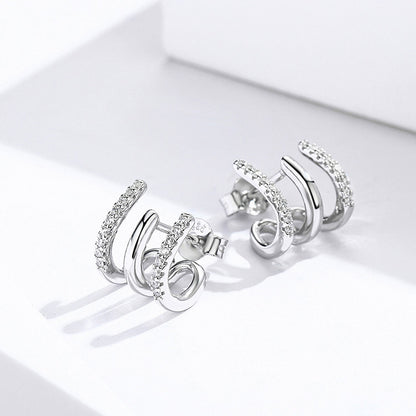 Three-layer silver earrings