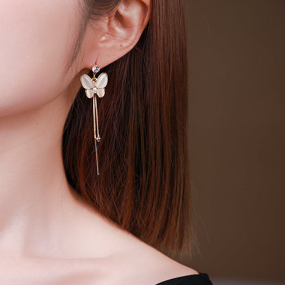 Opal Butterfly Fringe Earrings Exquisite Long Style