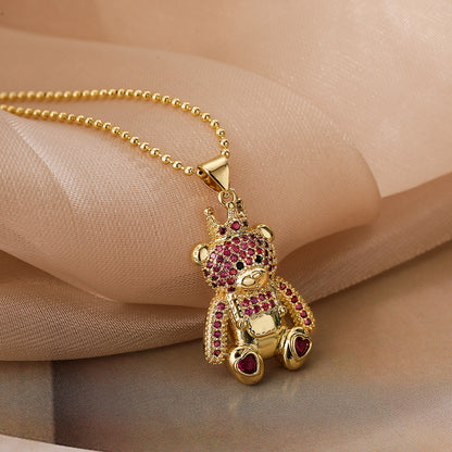 Fashion Hollowed-out Full Zircon Leopard Head Pendant Necklace