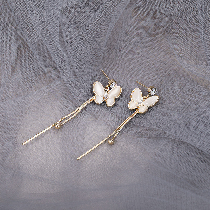 Opal Butterfly Fringe Earrings Exquisite Long Style