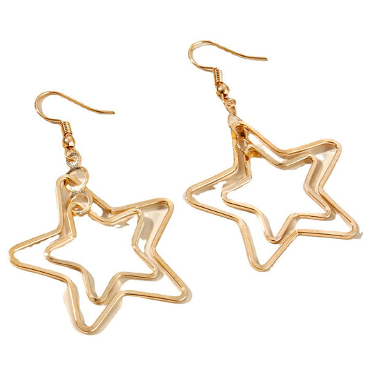 Vintage Hollow Gold Five-pointed Star Earrings WISH Cross-border New